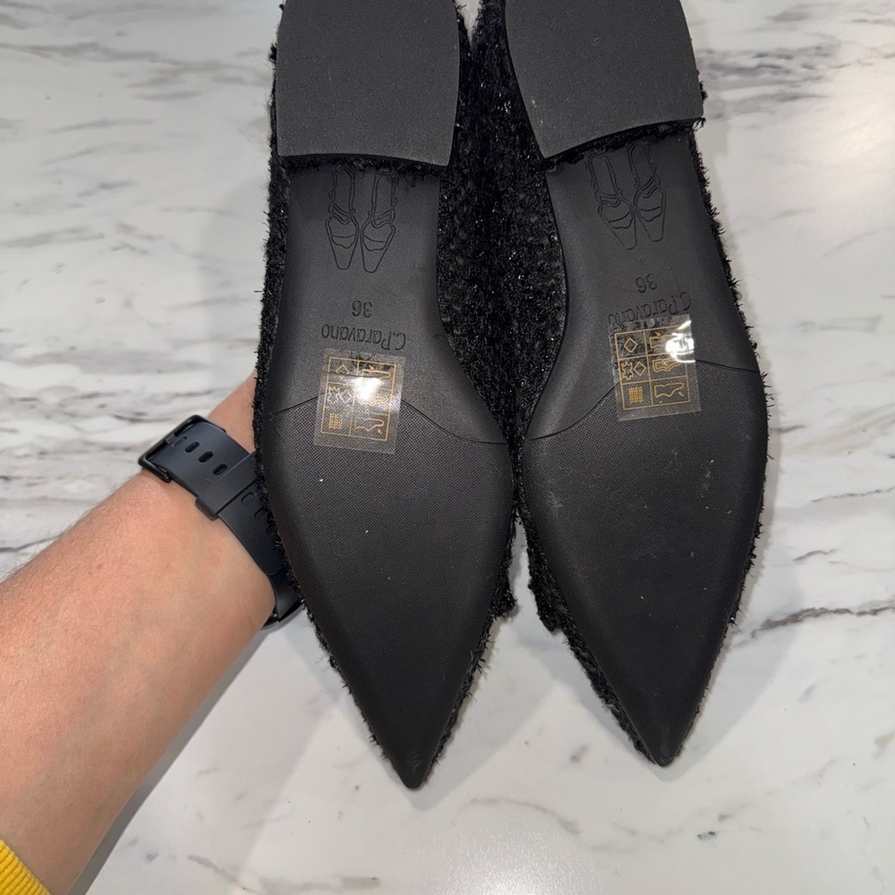 C.Paravano Black tweed pointed toe flats with C Buckle size 36 - Picture 5 of 15